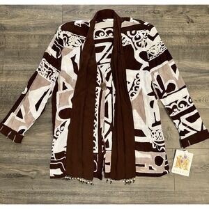 Melrose Blouse Women's Sz L African Aztec Tribal Print Scarf Neckline Boho